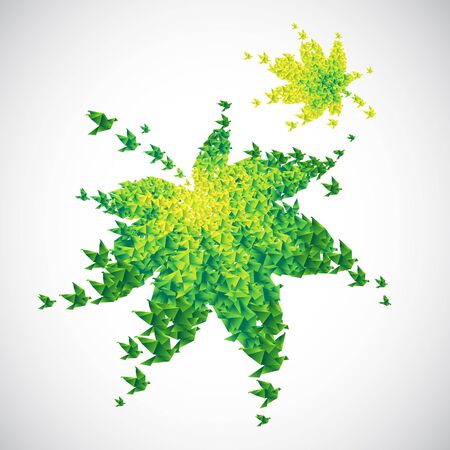 origami green leaves shaped from flying birdsのイラスト素材