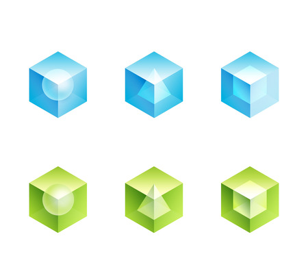 abstract business logo set. cube vector icons shapes design - blue and green colorのイラスト素材