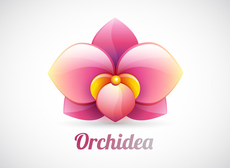 flower logo - pink orchid flower shape illustration - vector icon isolated on white backgroundのイラスト素材