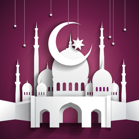 Ramadan background with 3d paper mosque - hari raya - vector illustrationのイラスト素材