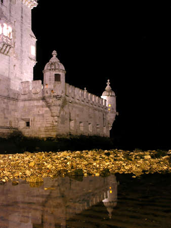 detail from Belem Tower in Lisbon by nightのeditorial素材