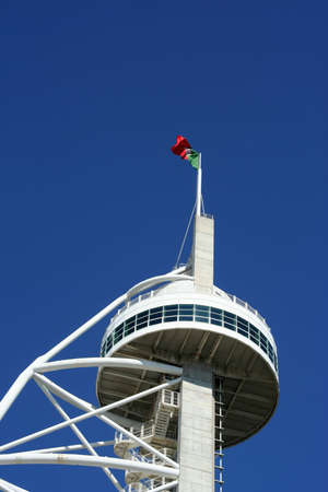 vasco gama tower - detail with portugal flag at the topのeditorial素材