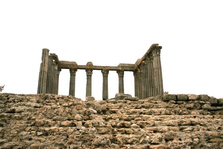 Ruins of roman temple in Evora, Portugal, isolated in whiteの写真素材