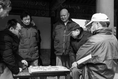 Beijing, 02/2019. The Temple of Heaven. people playing majiang.のeditorial素材