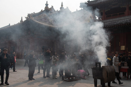 Beijing, 02/24/2019. Lama Temple is the most important Tibetan Buddhist temple that exists outside of Tibet, and is the most famous in Beijing.のeditorial素材