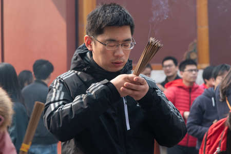 Beijing, 02/24/2019. Lama Temple is the most important Tibetan Buddhist temple that exists outside of Tibet, and is the most famous in Beijing.のeditorial素材