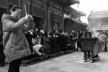Beijing, 02/24/2019. Lama Temple is the most important Tibetan Buddhist temple that exists outside of Tibet, and is the most famous in Beijing.のeditorial素材
