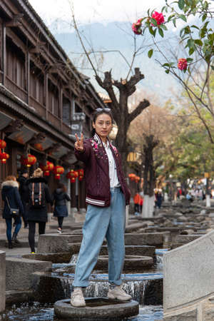 Dali Ancient City (Dali Old Town), February 2019. The town contains the historic center of the county-level city of Dali and is also commonly known as Dali Old Town. Scenes of everyday life.のeditorial素材