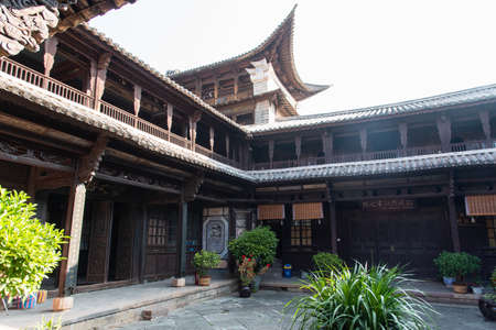 View of narrow street in rural traditional Chinese village. Typical street scene in Chinese villagesのeditorial素材