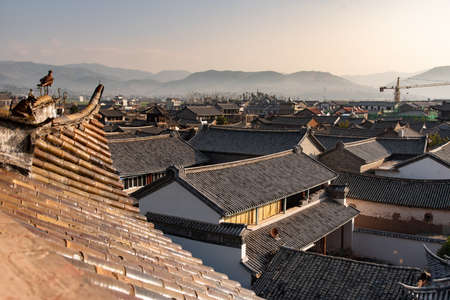 View of narrow street in rural traditional Chinese village. Typical street scene in Chinese villagesのeditorial素材