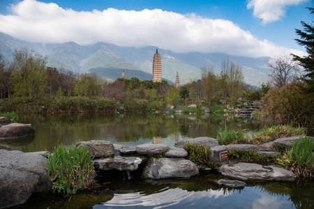 February 2019. Dali, China. The Three Pagodas are located in the Chongsheng temple.のeditorial素材