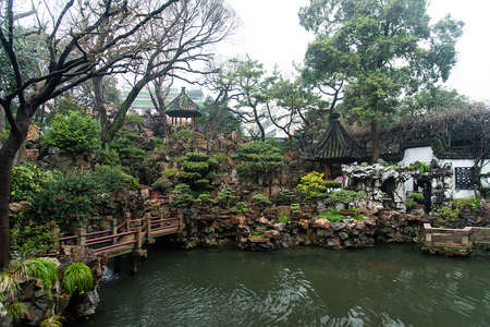 February 2019. A rainy day at Yuyuan Garden. It is a classic Chinese garden that rises in the northeast of Shanghai's old city.のeditorial素材