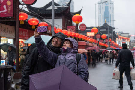 Shanghai. February 2019. Italian tourists visiting the city.のeditorial素材