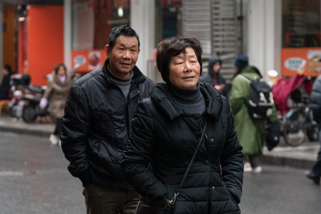 February 2019, Shanghai. People in the streets of the cityのeditorial素材