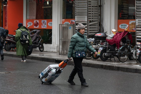 February 2019, Shanghai. People in the streets of the cityのeditorial素材