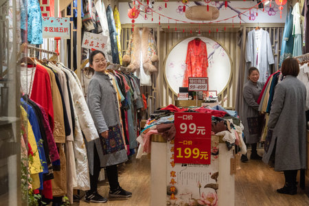 Shanghai. February 2019. Tianzifang is a small enclave within the former French concession of Shanghai, which now houses craft shops, cafes and art galleriesのeditorial素材