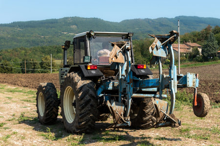 September 2020, Calestano province of Parma, Italy. hurlimann h 6170 t tractor plowing a field