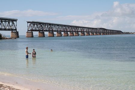 Overseas highway - interrupted old seven mile bridge, florida keysの写真素材
