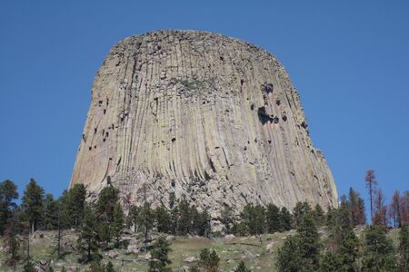 Devils tower in the perfect blue sky, Wyoming.の写真素材