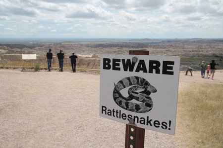 Rattlesnakes warning sign in Canyonlands National Park, Utah.の写真素材