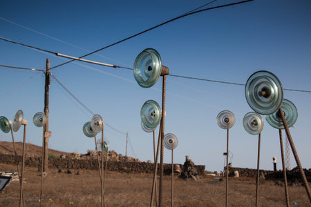 Odd Forest made of glass telephonic insulators. Lanzarote, Spain.