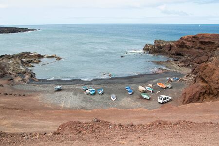 Small red beach near El Golfo, Lanzarote, Canary islands, Spain.のeditorial素材