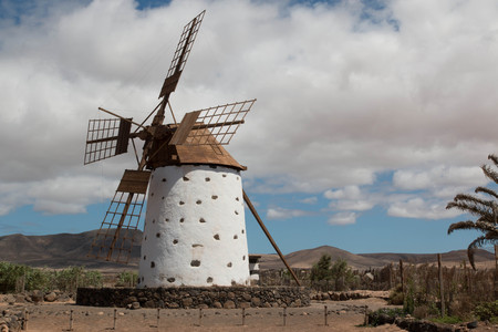 Historic Windmill, Lanzarote, Spain. Background or wallpaper with copy space. Rural landscape.の写真素材
