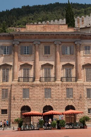 Detail of Piazza della Signoria or Piazza Grande, Gubbio, Umbria, Italy.のeditorial素材