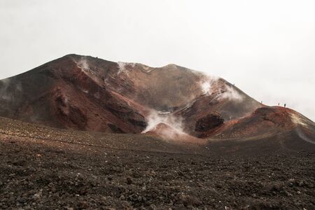 One of Etna volcano active craters with steam coming out, Sicily.の写真素材