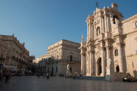 Syracuse historic center and cathedral on summer sunny day. Sicily, Italy.のeditorial素材