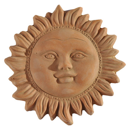 Ancient terracotta clay mask of the sunの写真素材