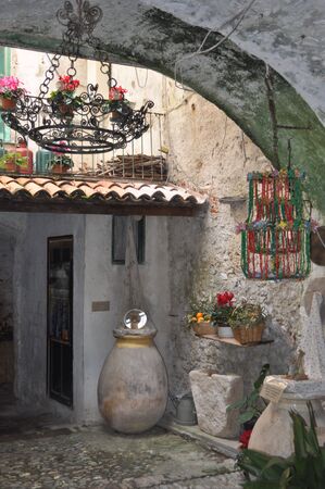 The Carrugio di Toirano, narrow streets in the old townの写真素材