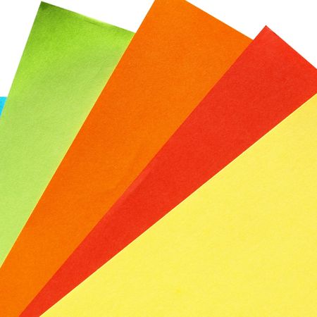 Colored paper sheets (red, yellow, orange, green, blue)の写真素材