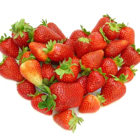 Red strawberry heart symbol of love and passionの写真素材