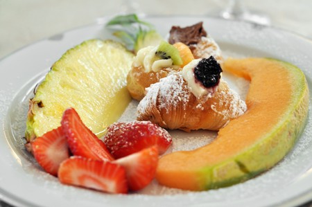 A dish of traditional organic vegetarian fruitsの写真素材