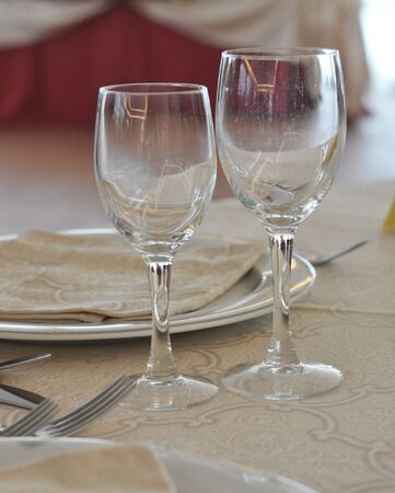 Glasses for wine in a bar or restaurantの写真素材