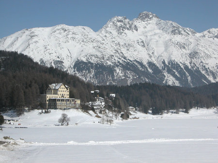 View of Piz Bernina Alps mountains in Switzerland