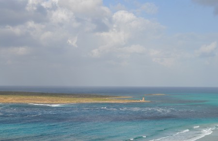 A panoramic view of blue sea waterの写真素材