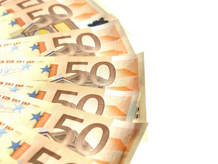 Euro banknote (currency of the European Union) - isolated over white background - selective focusの写真素材