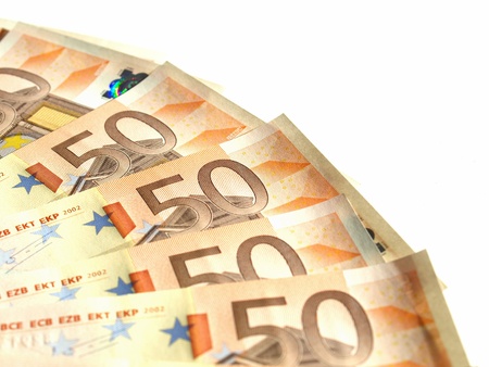 Euro banknote (currency of the European Union) - isolated over white background - selective focusの写真素材