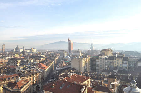 City of Turin (Torino) skyline panorama birdeye seen from aboveの写真素材