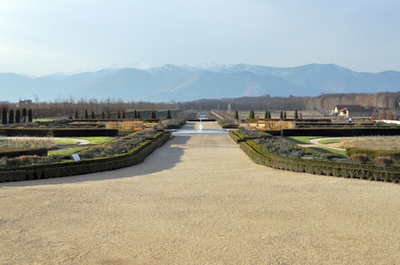 Classical Baroque Gardens at the Reggia di Venaria Royal residence in Venaria, Turin, Italyの写真素材