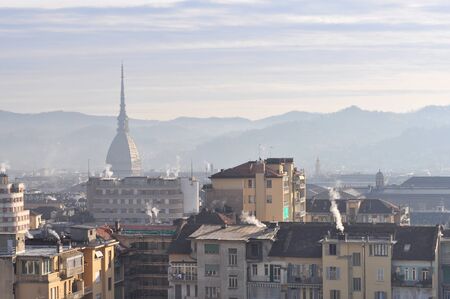 City of Turin (Torino) skyline panorama birdeye seen from aboveの写真素材