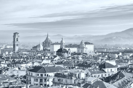 City of Turin (Torino) skyline panorama birdeye seen from above - HDR (High Dynamic Range)の写真素材
