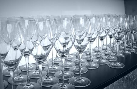 Range of wine glasses in a barの写真素材