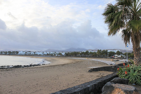 Lanzarote beach, a Spanish island on the Canary Islands in the Atlantic Ocean off the coast of...