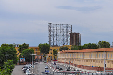 ROME, ITALY - JUNE 23, 2014: Ruins of ancient gasometer in Rome Garbatellaのeditorial素材