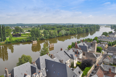 View of the city of Amboise in the Indre et Loire departement of the Loire Valley in Franceの写真素材