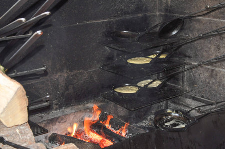 MONT SAINT MICHEL, FRANCE - JUNE 04, 2014: Ancient kitchen in Mont Saint Michel Abbey and fortifications in Normandy Franceのeditorial素材
