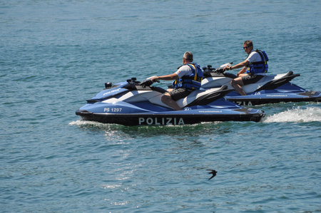 LAKE ISEO, ITALY - CIRCA JUNE 2016: Italian Police boatのeditorial素材